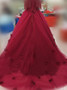 Ball Gown Off-the-Shoulder  Beading Burgundy Tulle Quinceanera Dress 