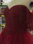 Ball Gown Off-the-Shoulder  Beading Burgundy Tulle Quinceanera Dress 