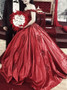 Ball Gown Off-the-Shoulder Appliques Dark Red Satin Quinceanera Dress