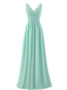 Mint A-line V-Neck Chiffon Long Empire Bridesmaid Dress