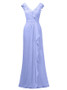 Purple Long  V-Neck Evening Bridesmaid Dress with Ruffles