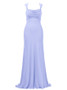 Lilac Long  Square Neck Evening Dress Chiffon Bridesmaid Dress 