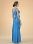 Blue Ruffle V Neck Chiffon Long Zipper Bridesmaid Dress
