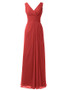 Red V-Neck Chiffon  Long Maxi Bridesmaid Dress