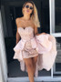 Pink Lace Detachable Sheath Sweetheart  Train Homecoming Dress