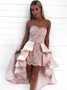 Pink Lace Detachable Sheath Sweetheart  Train Homecoming Dress