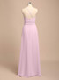 Halter Pink Long Chiffon Long Bridesmaid Dresses