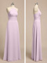 Halter Pink Long Chiffon Long Bridesmaid Dresses