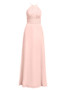 Halter Pink Long Chiffon Long Bridesmaid Dresses