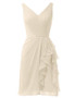 Champagne  V Neck Short A-Line Cocktail Dress Bridesmaid Dress