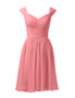 Watermelon Short Pleated Chiffon  A-Line Cocktail Bridesmaid Dress