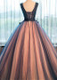 Tulle V-neck Blue Beading Handmade Flowers Ball Gown Quinceanera Dresses