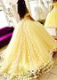 Yellow Satin Off-the-shoulder Ball Gown Quinceanera Dress With 3D Flowers