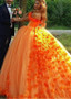 Orange Off-the-shoulder  Ball Gown Quinceanera Dress With Handmade Flowers