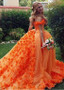 Orange Off-the-shoulder  Ball Gown Quinceanera Dress With Handmade Flowers