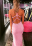  Blush Spandex Halter Mermaid Prom Dresses With Beadings