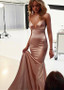 Stretch Charmeuse Satin Spaghetti Straps Champagne Mermaid Evening Dress