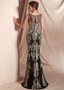  Bateau Black Floor-length Mermaid Dress With Embroidery