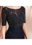 Black Lace Bateau Half Sleeve Mermaid Prom Dresses With Beadings