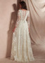  Lace & Tulle Scoop Long Sleeves White  A-line Prom Dresses With Beadings