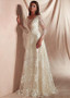  Lace & Tulle Scoop Long Sleeves White  A-line Prom Dresses With Beadings