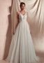 White  Lace & Tulle V-neck Neckline A-line Prom Dresses