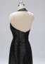 Black Sequin Halter Sheath/Column Evening Dresses