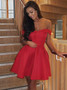 Elegant Pleated Red Satin Off-the-Shoulder Homecoming Dress