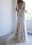 Tulle V-neck Cap Sleeves A-line Wedding Dresses With Belt