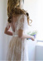 Tulle V-neck Cap Sleeves A-line Wedding Dresses With Belt