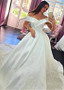 Satin Off-the-shoulder Beading Lace Appliques Ball Gown Wedding Dress