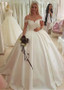 Satin Off-the-shoulder Lace Appliques Ball Gown Wedding Dresses 