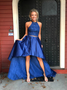 Royal Blue Halter Crystal Two Piece High Low Party Dress