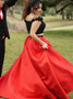 Beading Flowers Two Piece Off the Shoulder Red & Black  Prom Dress