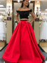 Beading Flowers Two Piece Off the Shoulder Red & Black  Prom Dress