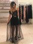Tulle Two Piece Long Off-Shoulder Black Prom Dress