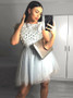 Scoop Silver Flowers Tulle Homecoming Dress with Appliques