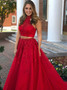 Red Halter Beading Tulle Appliques Beading Two Piece Dresses