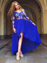 Asymmetry Long Sleeve High Low Blue Chiffon Homecoming Dress