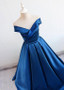 Satin Off-the-shoulder Royal Blue A-line Evening Prom Dress With Bowknot
