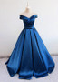 Satin Off-the-shoulder Royal Blue A-line Evening Prom Dress With Bowknot