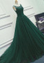 Tulle Jewel Beading Belt Red A-Line Evening Prom Dress