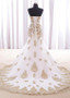 Sweetheart Champagne Floor-length Mermaid Evening Prom Dress With Lace Appliques 