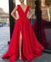 Sexy  V-Neckline Satin Burgundy Long Prom Dress