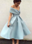 Sky Blue A-Line Tea Length Party Simple Prom Dress
