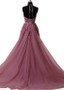 Jewel Pink Bead Lace Appliques & Belt Floor-length A-line Prom Dress