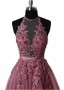 Jewel Pink Bead Lace Appliques & Belt Floor-length A-line Prom Dress