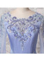 Satin Jewel Rhinestones Long Sleeves Lavender Mermaid Formal Dress