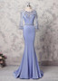 Satin Jewel Rhinestones Long Sleeves Lavender Mermaid Formal Dress