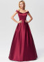Satin Off-the-shoulder Burgundy A-line Prom Evening Dress